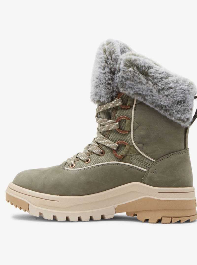 Olive Roxy Yuma Lace-Up Boots | WGRMQZ837