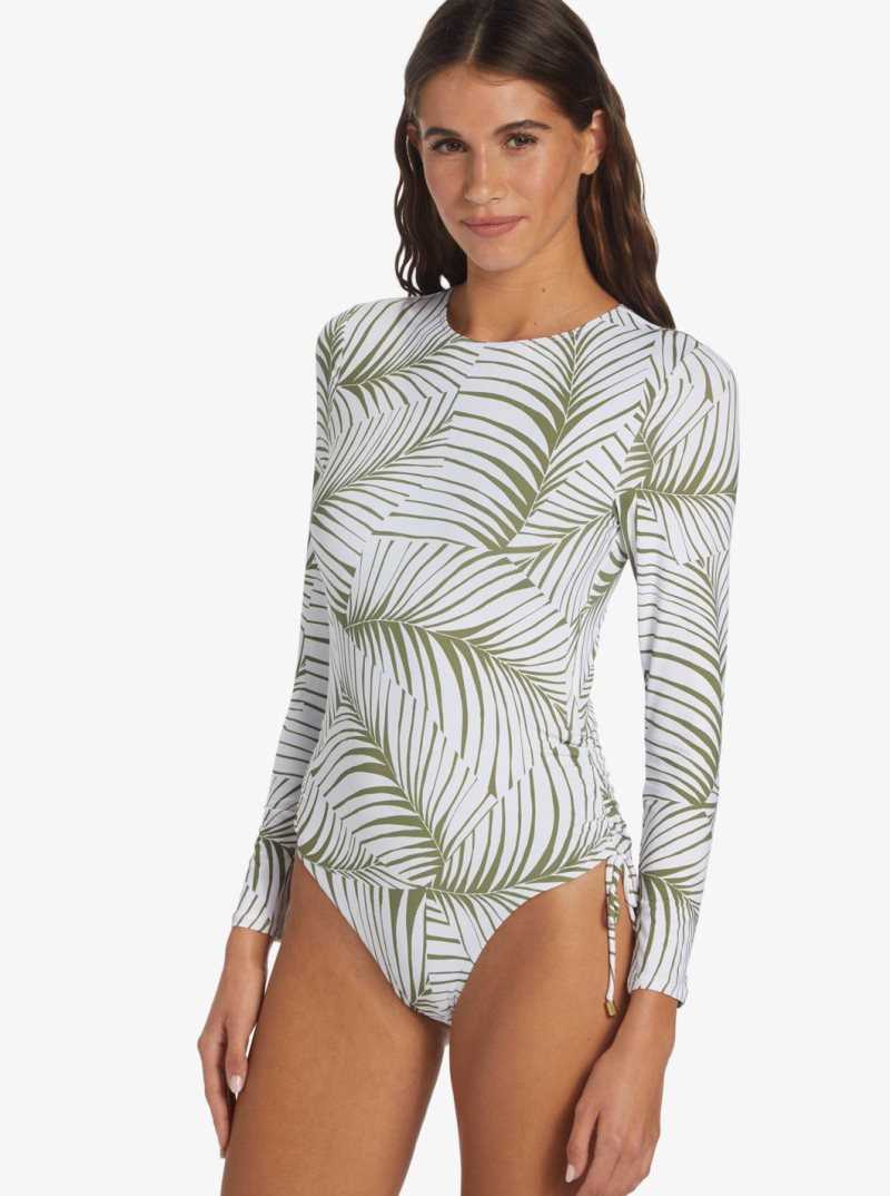 Palm Tree Dreams Roxy Warm Sand Onesie Active Cropped UPF 50 Long Sleeve Rashguard | KOLDYV168