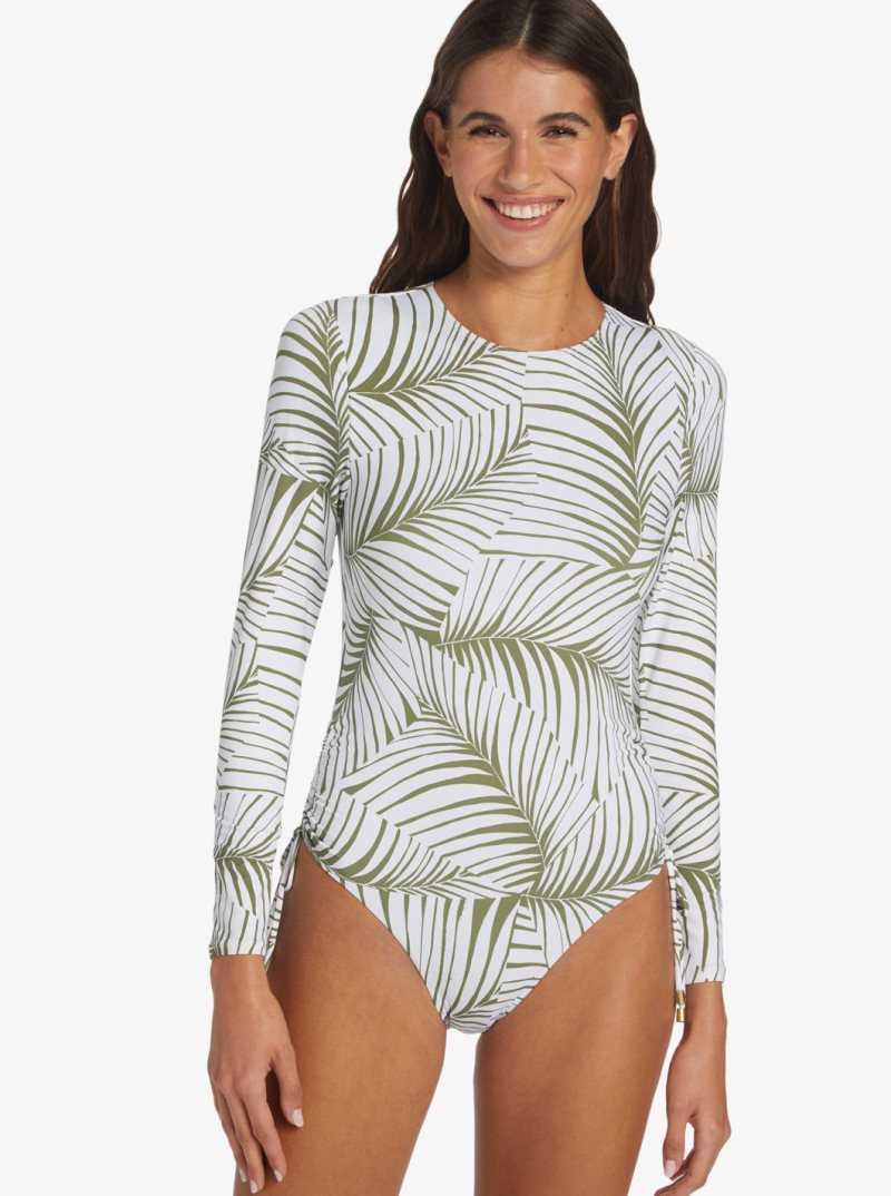 Palm Tree Dreams Roxy Warm Sand Onesie Active Cropped UPF 50 Long Sleeve Rashguard | KOLDYV168