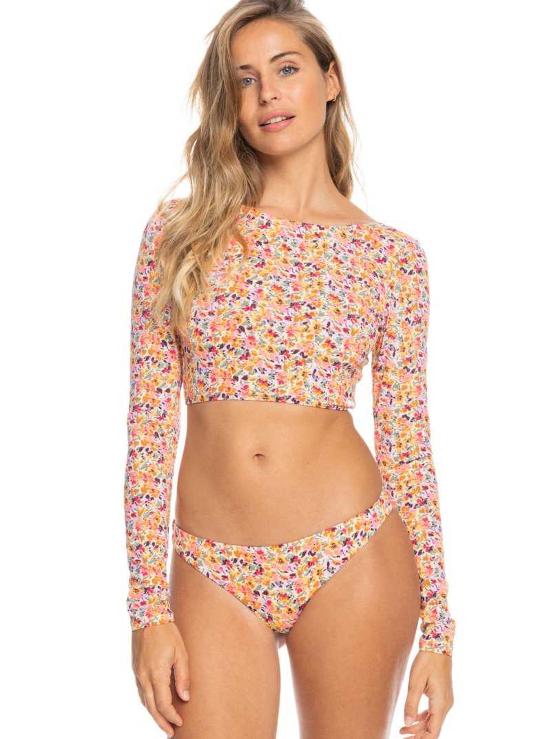 Pastel Rose Swept Up Floral Roxy Printed Beach Classics Cropped Long Sleeve Rashguard | AGNYOS382