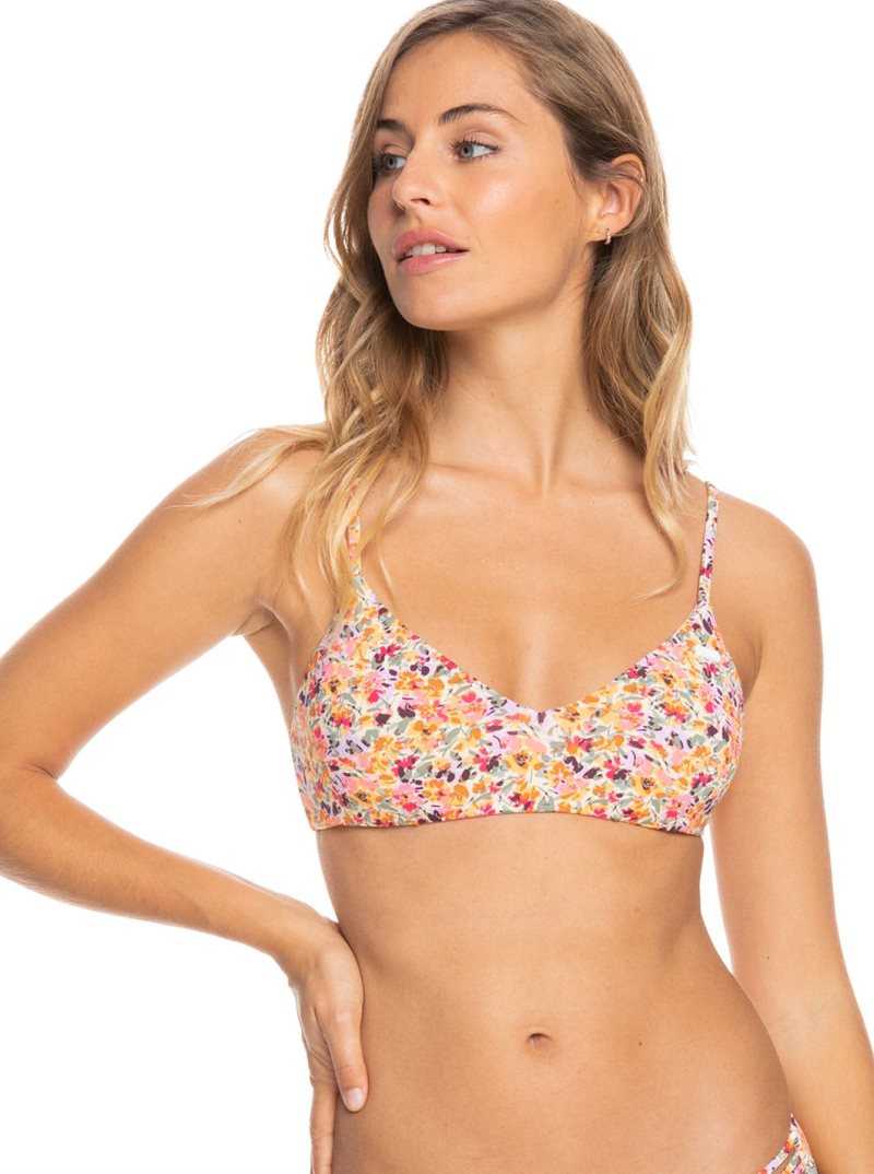 Pastel Rose Swept Up Floral Roxy Printed Beach Classics Athletic Triangle Bikini Top | ATBSPR146