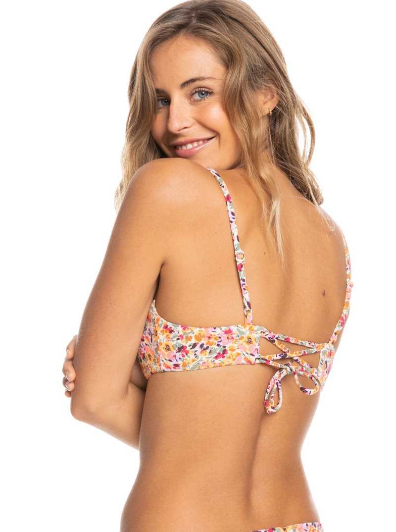 Pastel Rose Swept Up Floral Roxy Printed Beach Classics Athletic Triangle Bikini Top | ATBSPR146