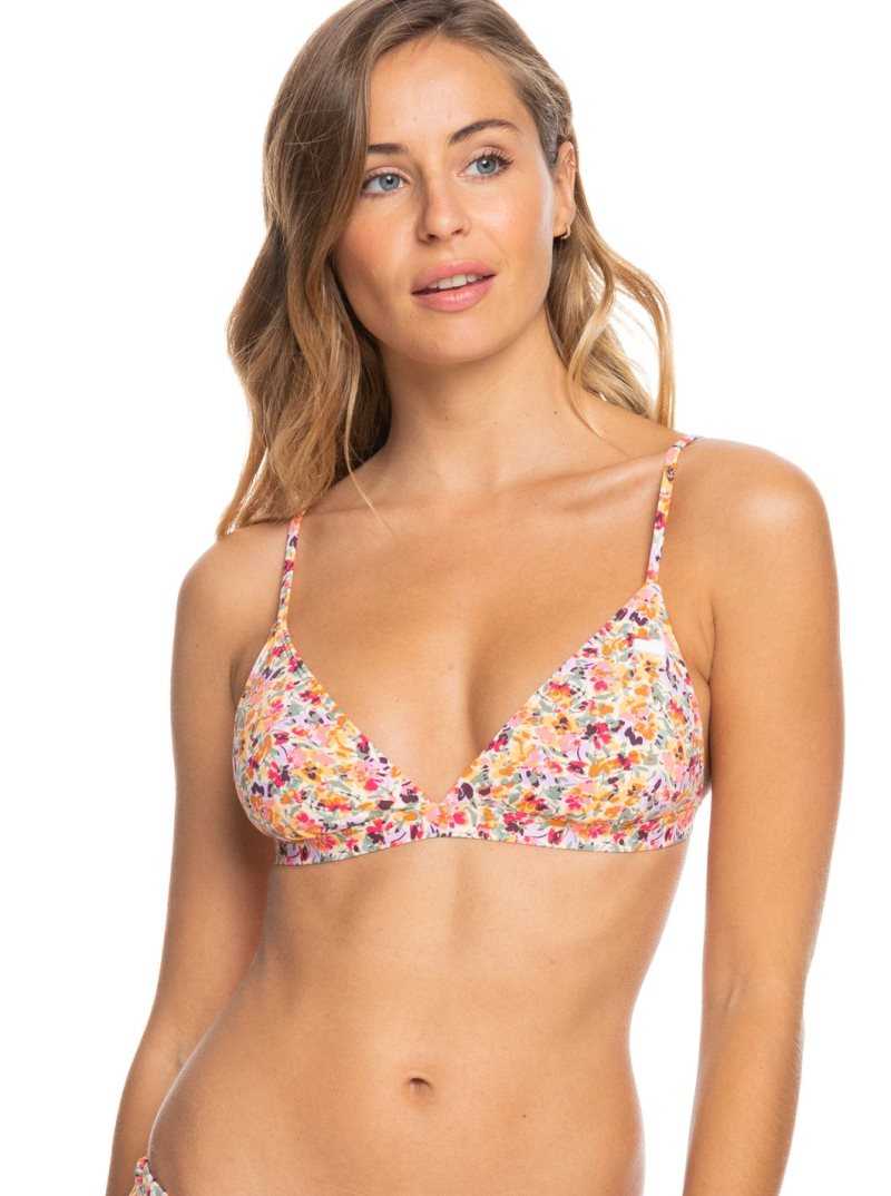 Pastel Rose Swept Up Floral Roxy Printed Beach Classics Fixed Triangle Bikini Top | OBXRVE578