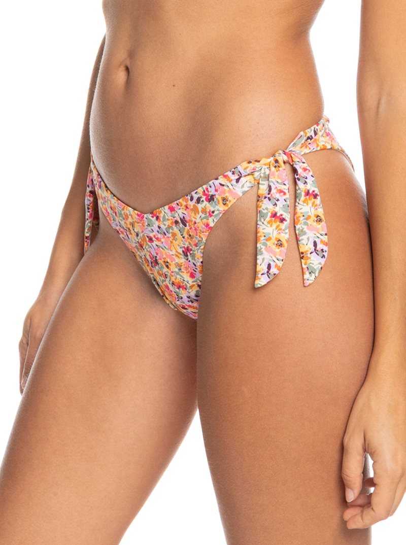 Pastel Rose Swept Up Floral Roxy Printed Beach Classics Cheeky Bikini Bottoms | QXAMRT346