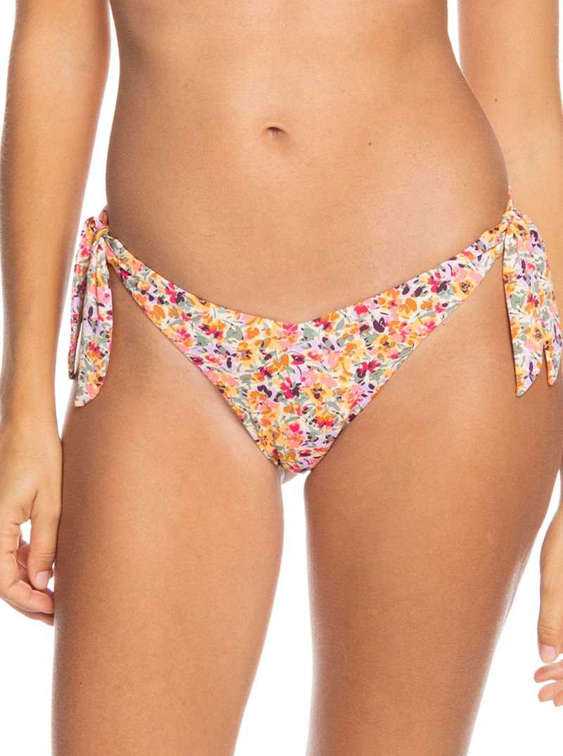 Pastel Rose Swept Up Floral Roxy Printed Beach Classics Cheeky Bikini Bottoms | QXAMRT346