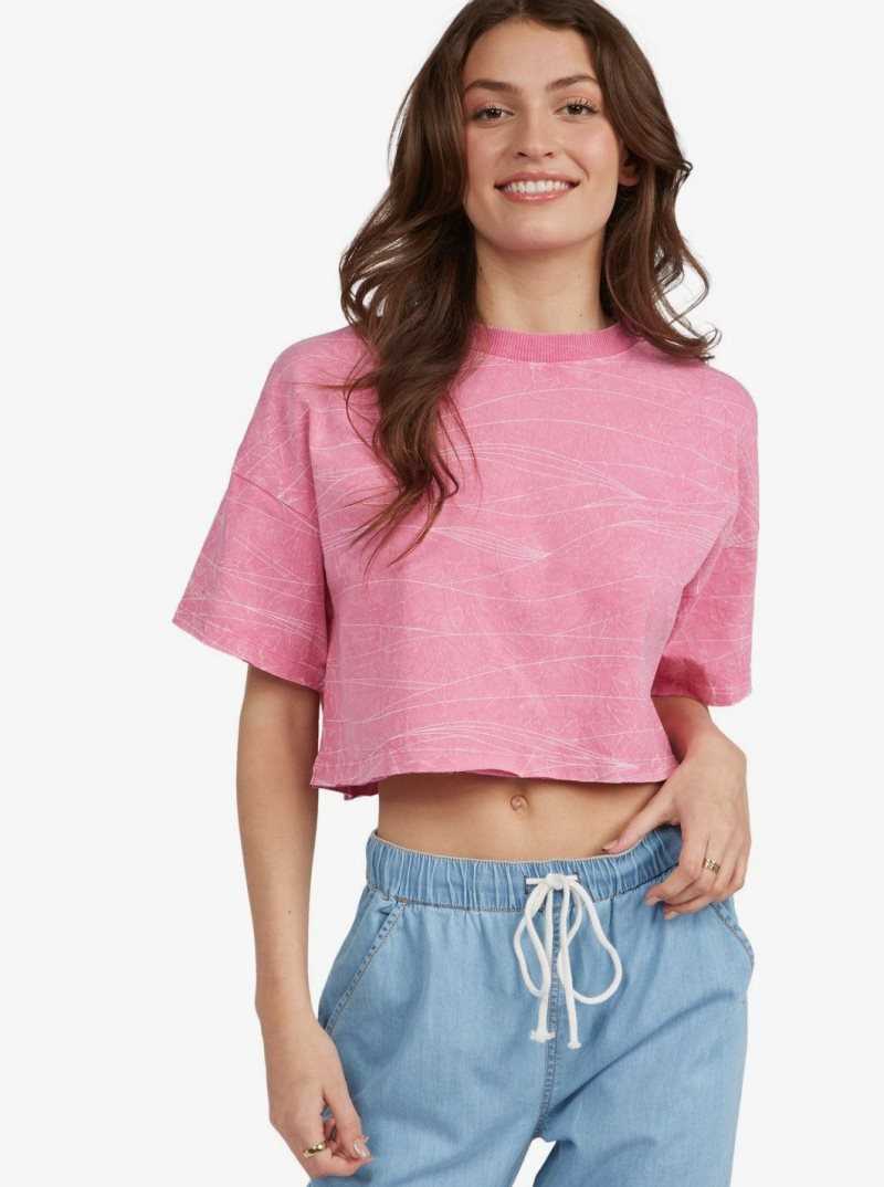 Pink Guava Waves For Everyone Roxy Washed Waves Oversized T-Shirt | QXWHMA365