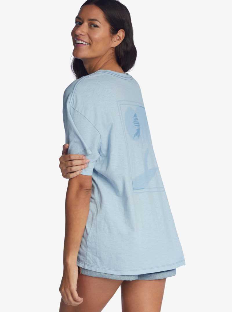 Powder Blue Roxy Surf Shadows Oversized T-Shirt | TOHIBZ046