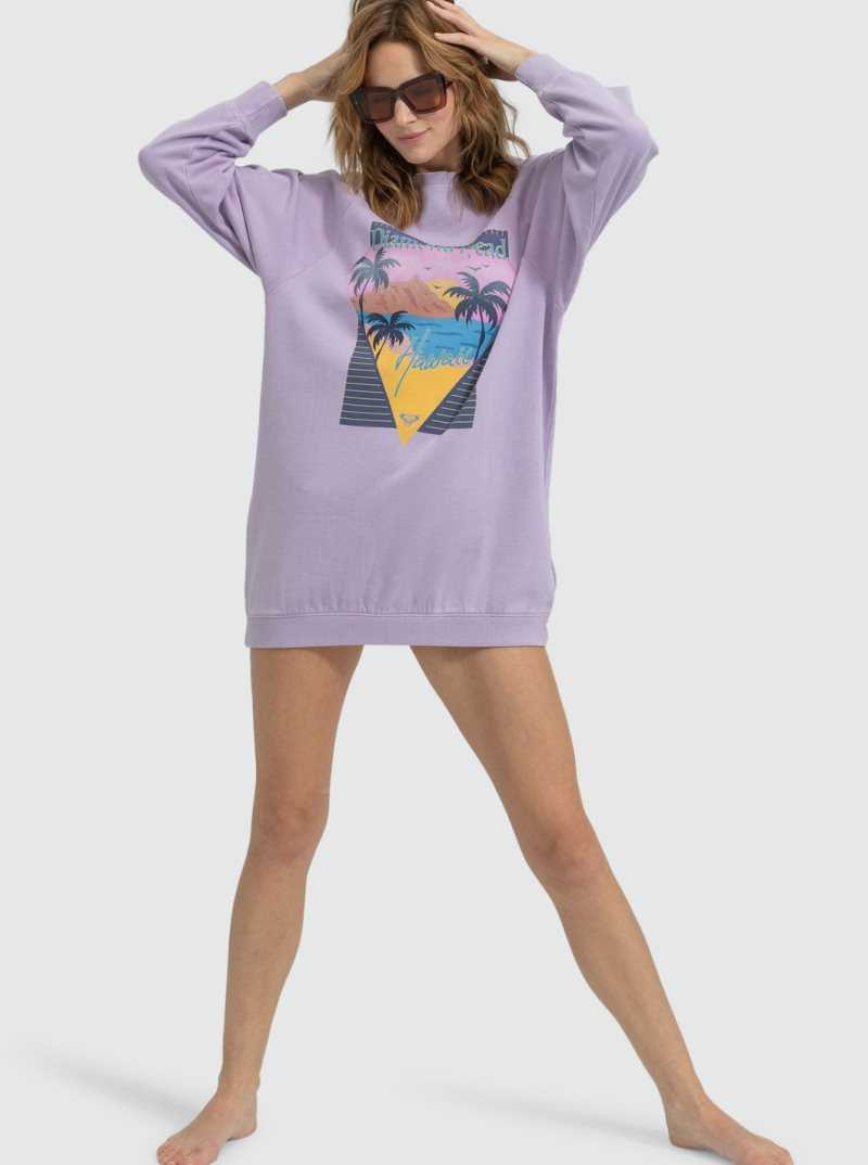 Purple Rose Roxy Breaking Waves Sweatshirt Dress | DZFYVM801