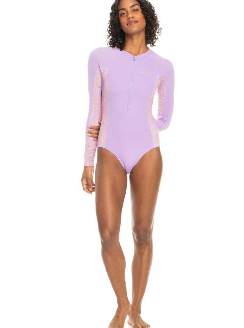 Purple Rose Roxy Onesie Long Sleeve One-Piece Swimsuit | SQXMFE841