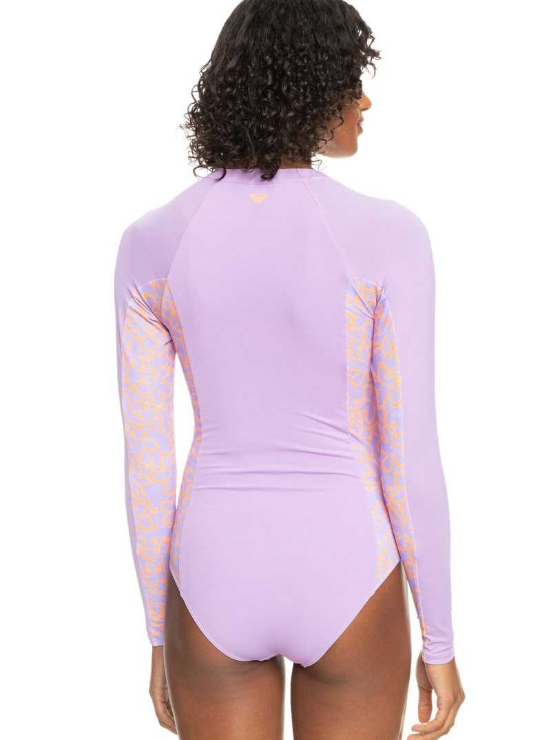 Purple Rose Roxy Onesie Long Sleeve One-Piece Swimsuit | SQXMFE841