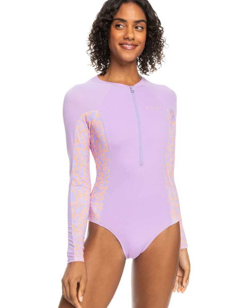 Purple Rose Roxy Onesie Long Sleeve One-Piece Swimsuit | SQXMFE841