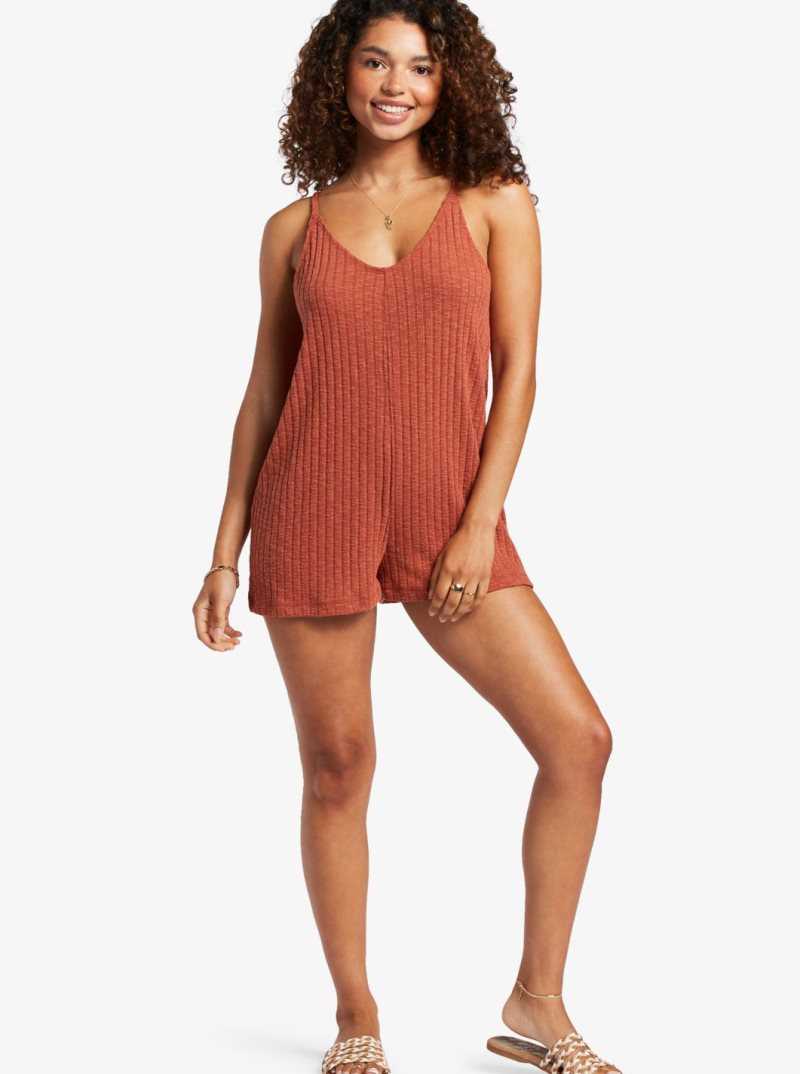 Redwood Burl Roxy On Our Way Knit V-Neck Romper | QJRIWA718