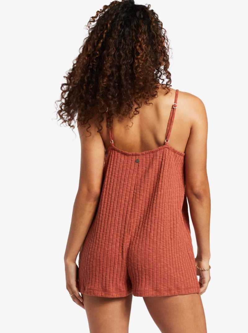 Redwood Burl Roxy On Our Way Knit V-Neck Romper | QJRIWA718