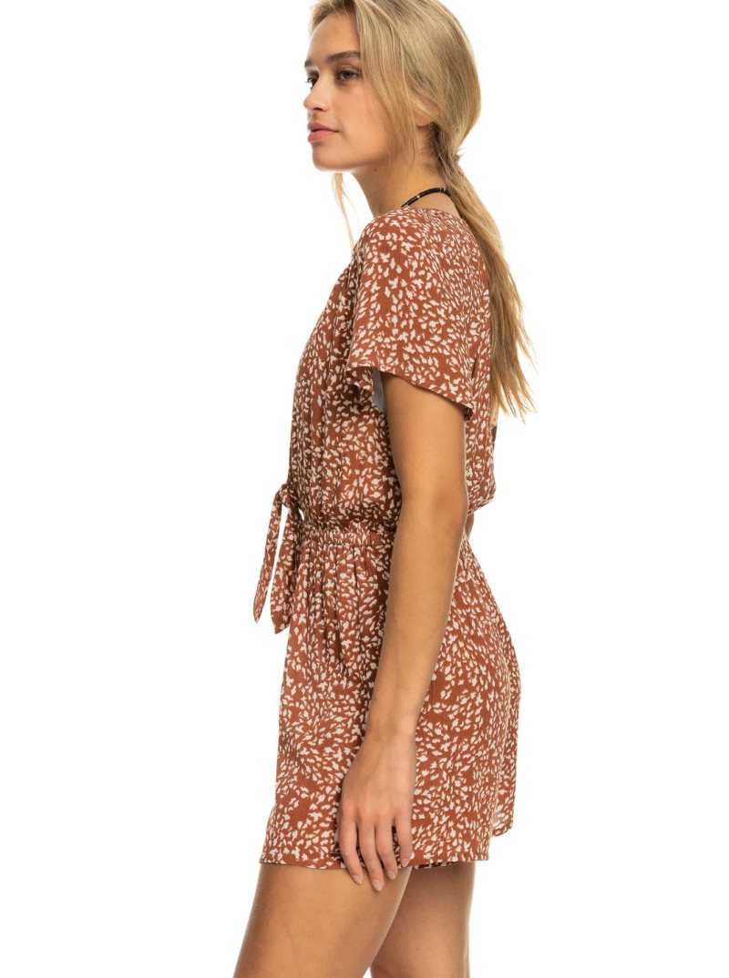 Rustic Brown Animalia Dots Roxy Cabana Blossom Beach Cover-Up Romper | KNQYWL413