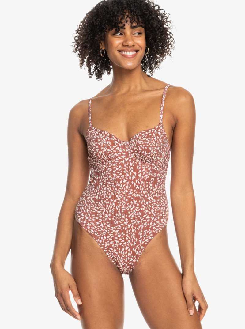 Rustic Brown Animalia Dots Roxy Love The Muse Printed One-Piece Swimsuit | NUKLVI420