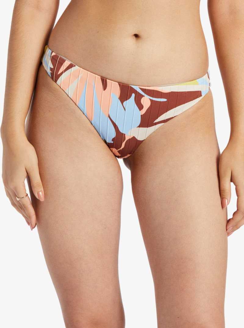 Rustic Brown Floraldelic Roxy Floradelic Cheeky Printed Bikini Bottoms | CRATUG740