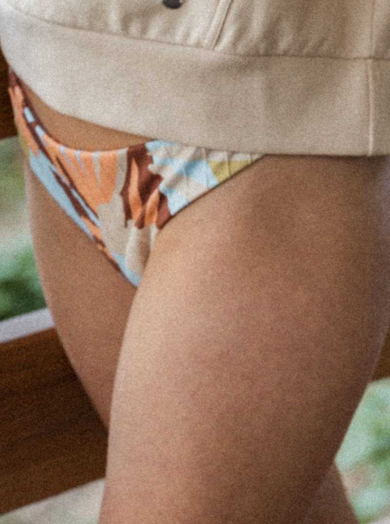 Rustic Brown Floraldelic Roxy Floradelic Cheeky Printed Bikini Bottoms | CRATUG740