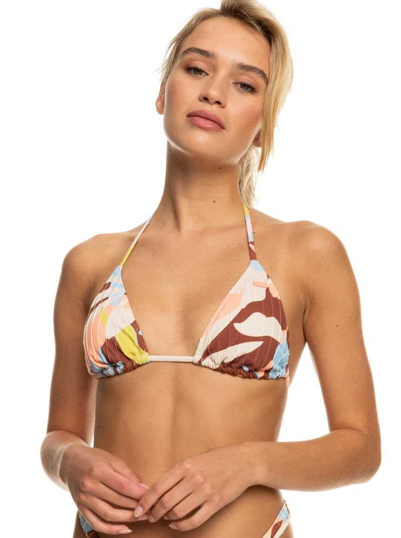 Rustic Brown Floraldelic Roxy Floraldelic Tiki Triangle Printed Bikini Top | IPYRQG265