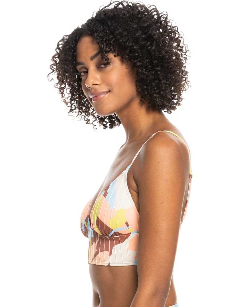 Rustic Brown Floraldelic Roxy Floraldelic Printed Tank Bralette Bikini Top | UAPGCB421