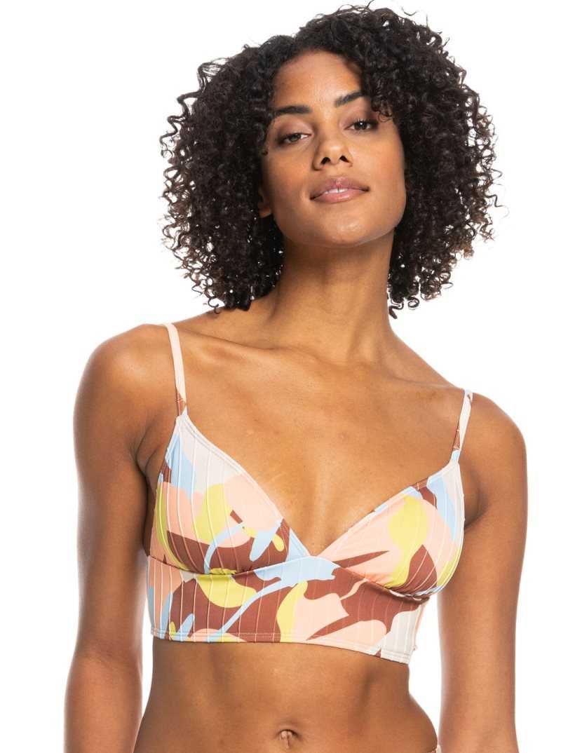 Rustic Brown Floraldelic Roxy Floraldelic Printed Tank Bralette Bikini Top | UAPGCB421