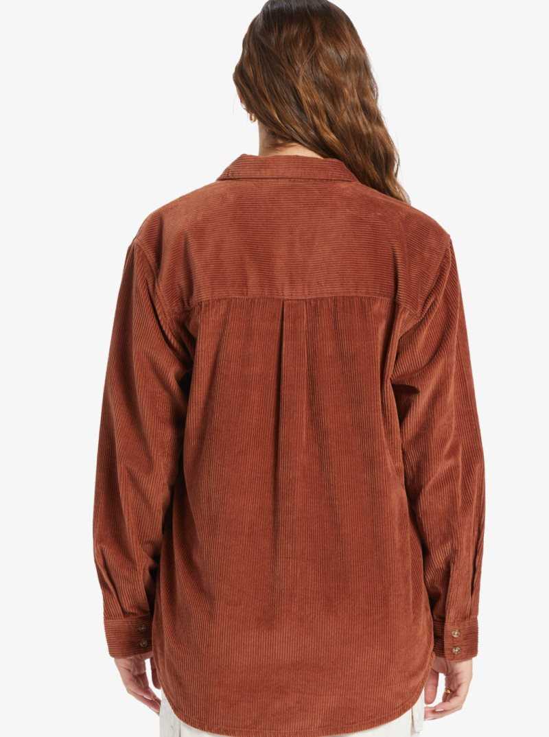 Rustic Brown Roxy Let It Go Long Sleeve Corduroy Shirt | GETMNF680