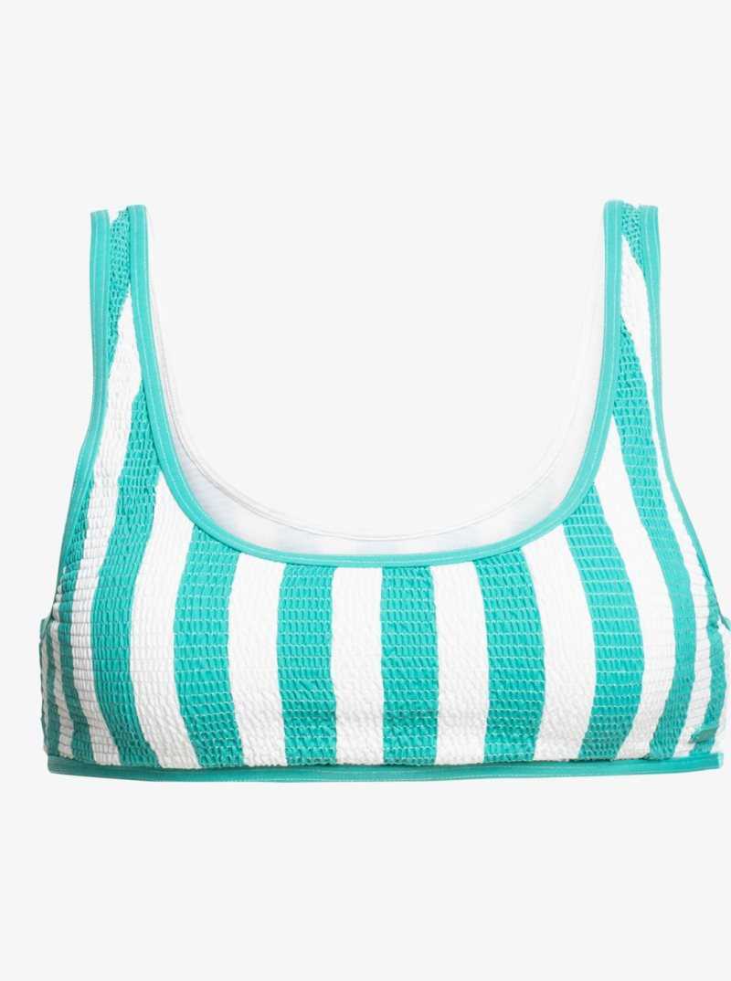 Sea Blue S Boldie Stripe Roxy Blossom Babe Smocked Bralette Bikini Top | AVHTYB275