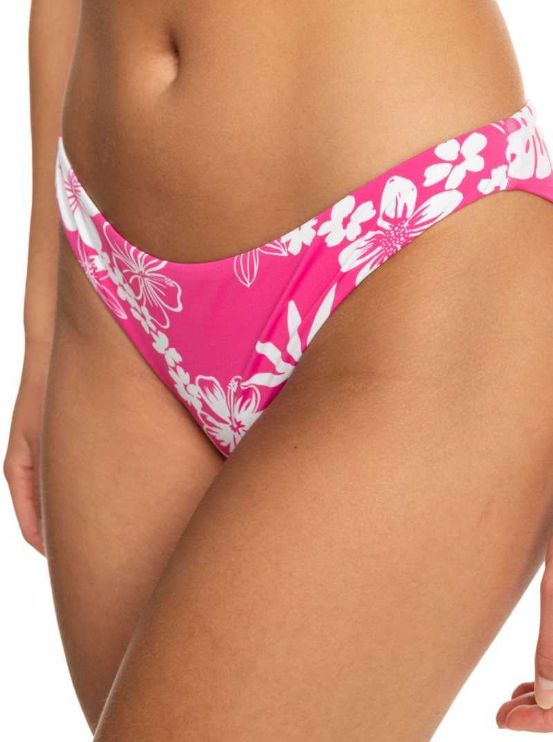 Shocking Pink Hello Aloha Roxy Printed Beach Classics Cheeky Bikini Bottoms | AIRTUE049