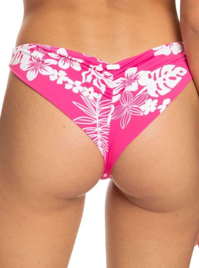 Shocking Pink Hello Aloha Roxy Printed Beach Classics Cheeky Bikini Bottoms | AIRTUE049