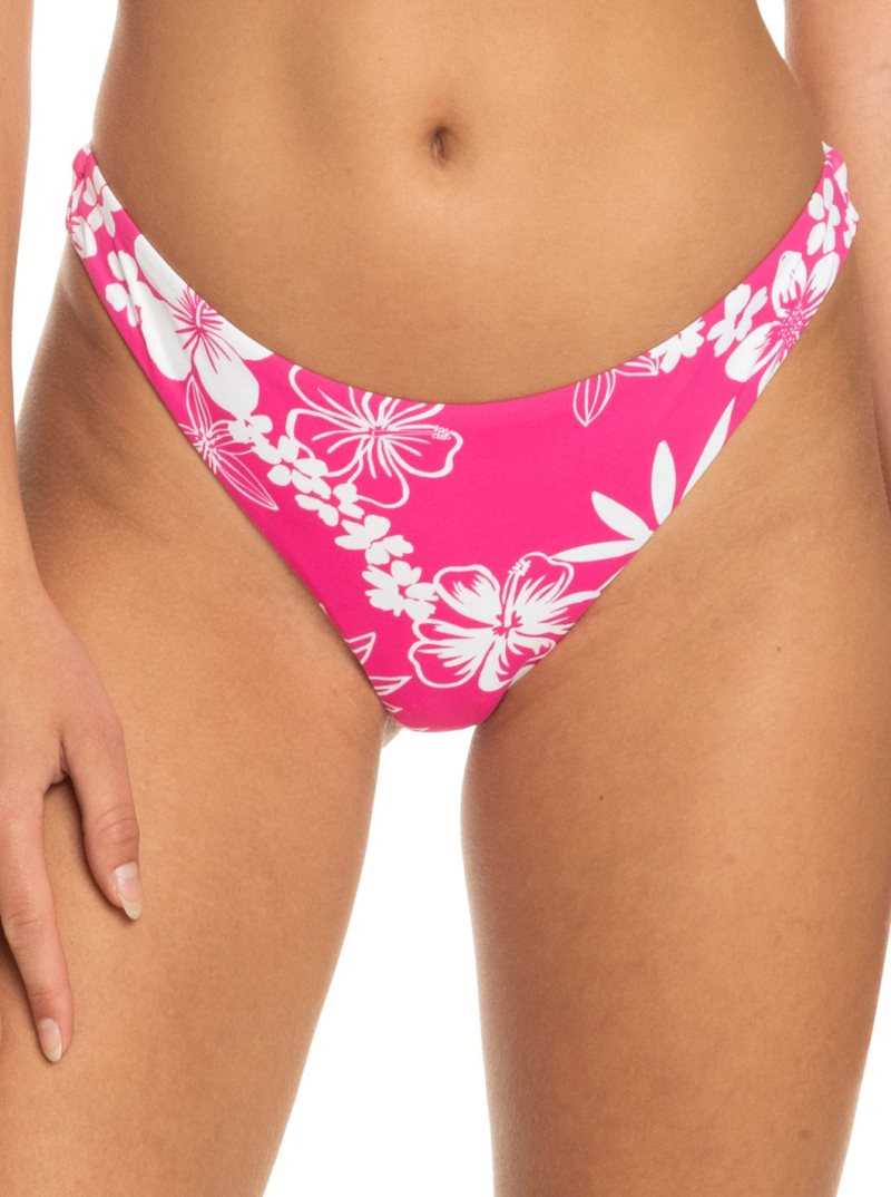 Shocking Pink Hello Aloha Roxy Printed Beach Classics Cheeky Bikini Bottoms | AIRTUE049