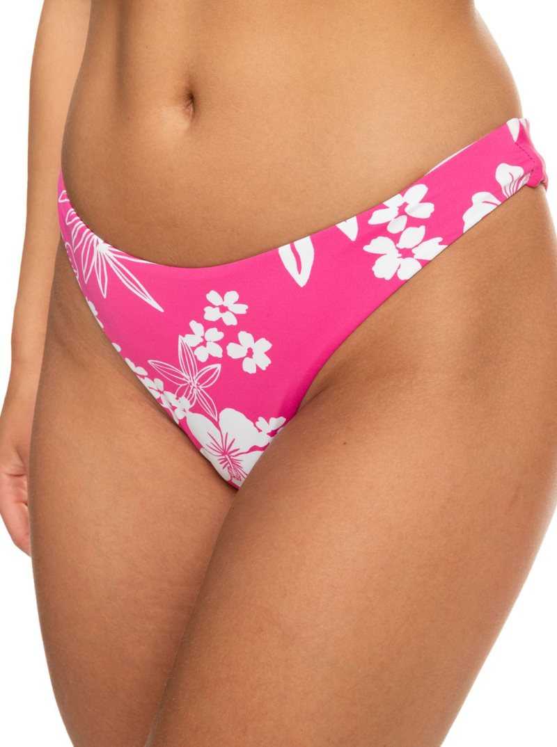 Shocking Pink Hello Aloha Roxy Printed Beach Classics Cheeky Bikini Bottoms | FZVTIR256