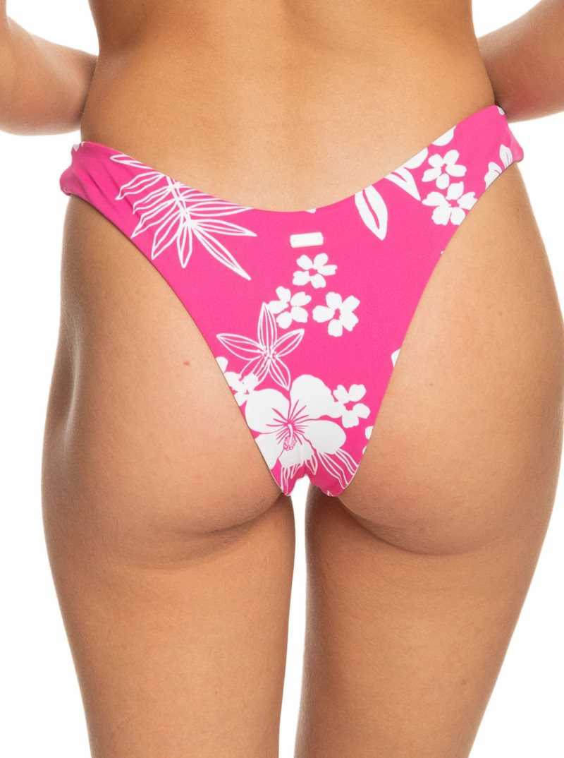 Shocking Pink Hello Aloha Roxy Printed Beach Classics Cheeky Bikini Bottoms | FZVTIR256