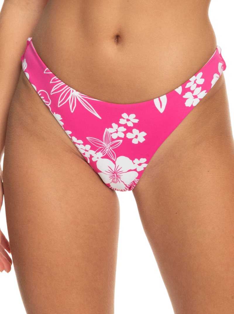 Shocking Pink Hello Aloha Roxy Printed Beach Classics Cheeky Bikini Bottoms | FZVTIR256