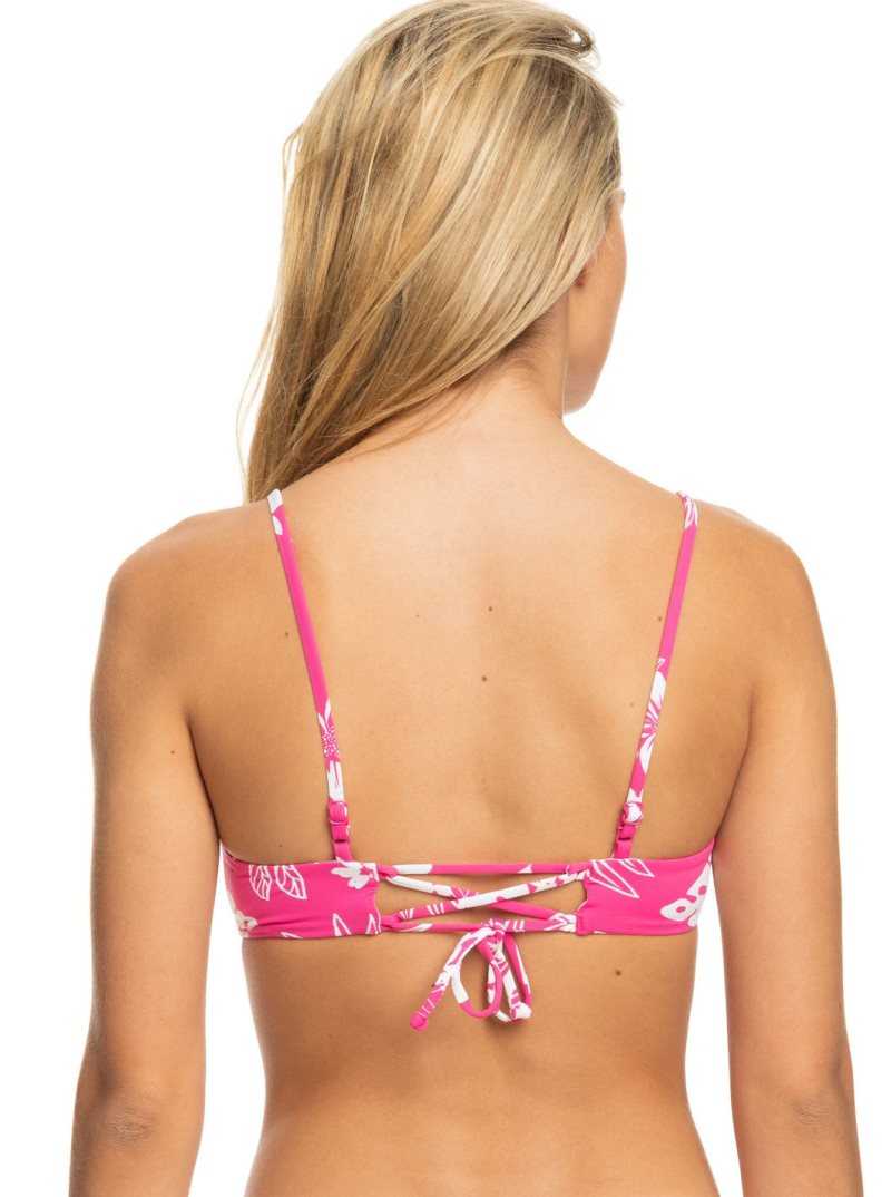 Shocking Pink Hello Aloha Roxy Printed Beach Classics Athletic Triangle Bikini Top | OWQTFA098