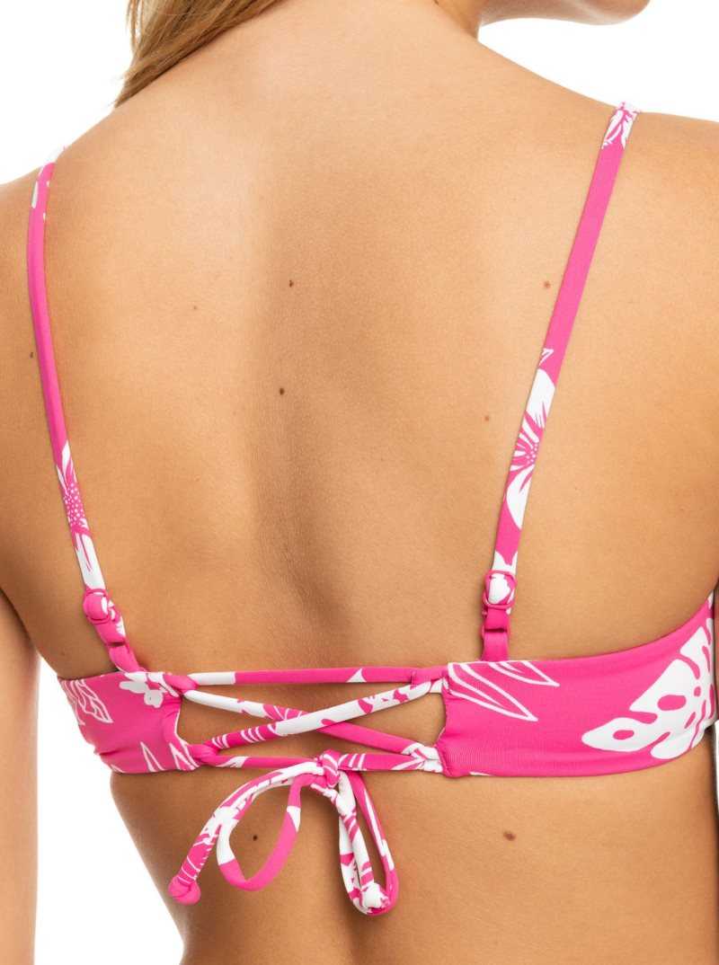 Shocking Pink Hello Aloha Roxy Printed Beach Classics Athletic Triangle Bikini Top | OWQTFA098