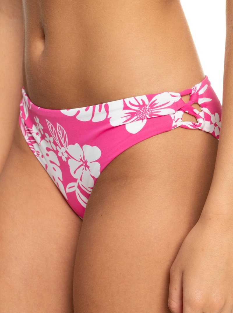 Shocking Pink Hello Aloha Roxy Printed Beach Classics Hipster Bikini Bottoms | URNLIZ765