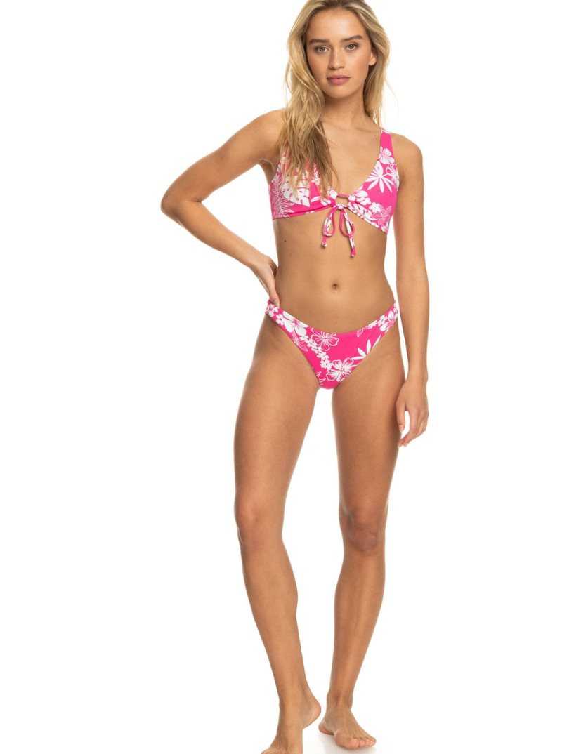 Shocking Pink Hello Aloha Roxy Printed Beach Classics Elongated Bikini Top | YPZTWJ386