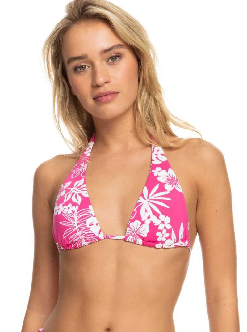 Shocking Pink Hello Aloha Roxy Printed Beach Classics Elongated Bikini Top | YSWLDR940