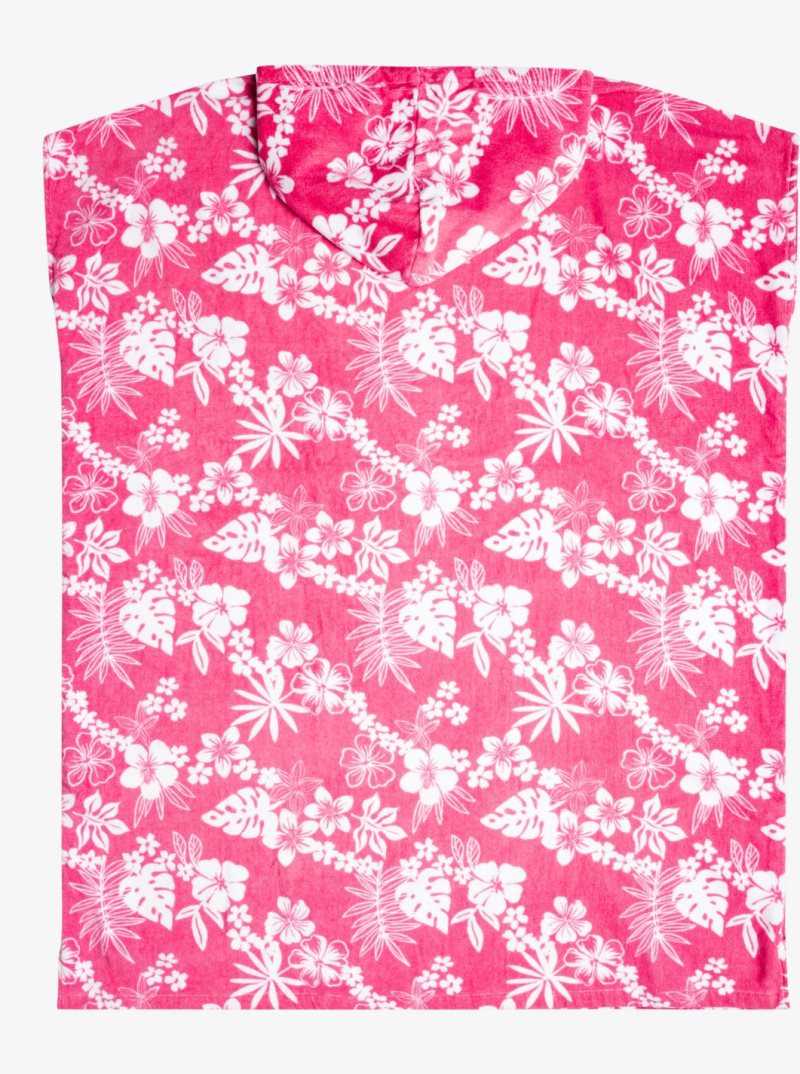 Shocking Pink Hello Aloha Roxy Stay Magical Printed Poncho Changing Towel | JELKOR819