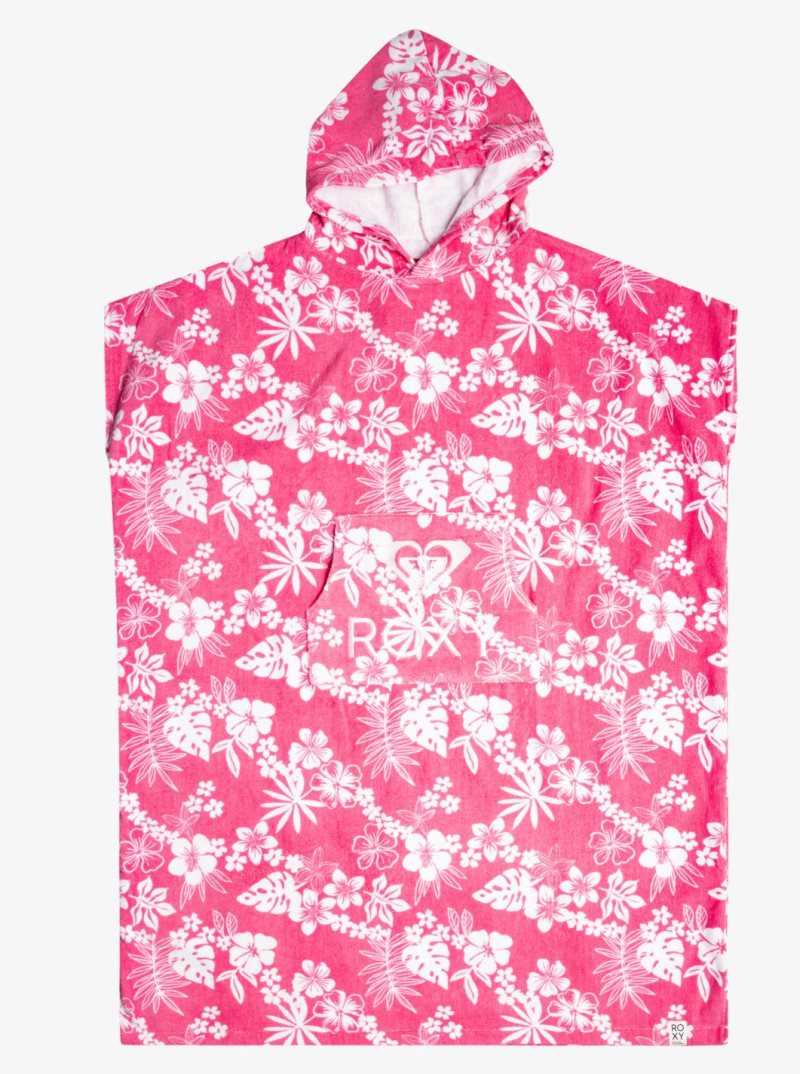 Shocking Pink Hello Aloha Roxy Stay Magical Printed Poncho Changing Towel | JELKOR819