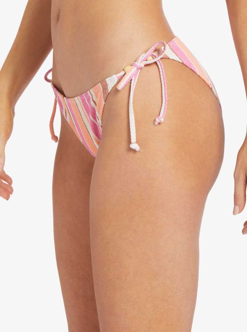 Shocking Pink Retro Stripe Roxy Palm Tree Dreams Mod Bottom Bikini Bottoms | AOYVCX749