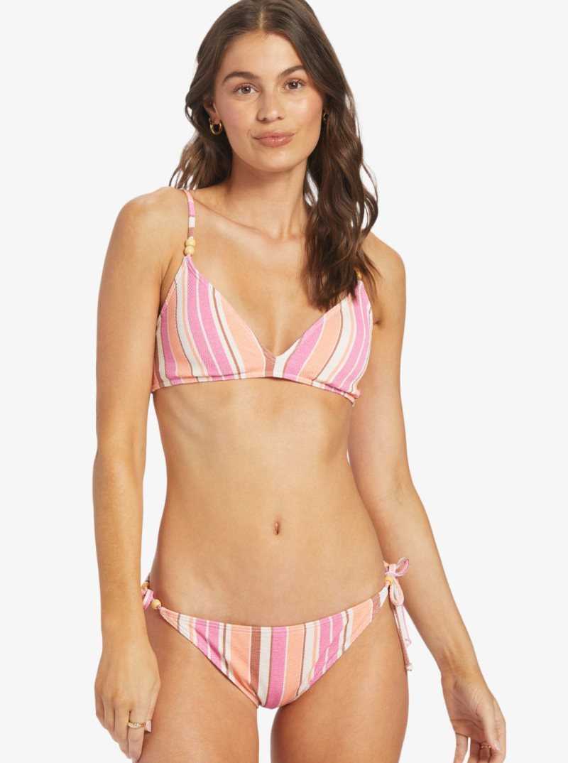 Shocking Pink Retro Stripe Roxy Palm Tree Dreams Triangle Bikini Top | BCJGYN871