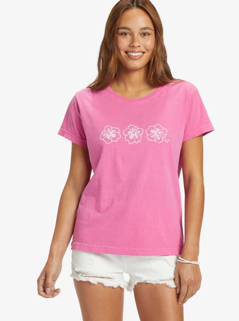 Shocking Pink Roxy Happy Hibiscus Boyfriend T-shirt | XDTOUR075