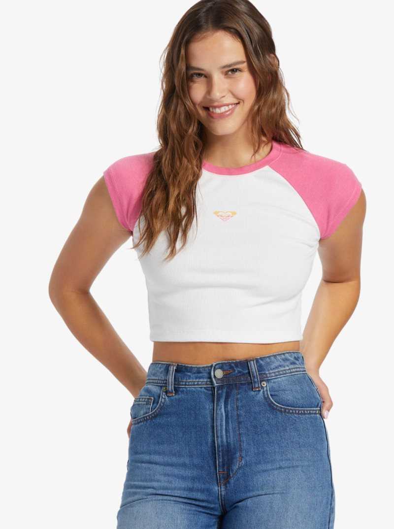 Shocking Pink Roxy Retro Cropped Raglan Sleeve Baby T-shirt | LVBMGP469