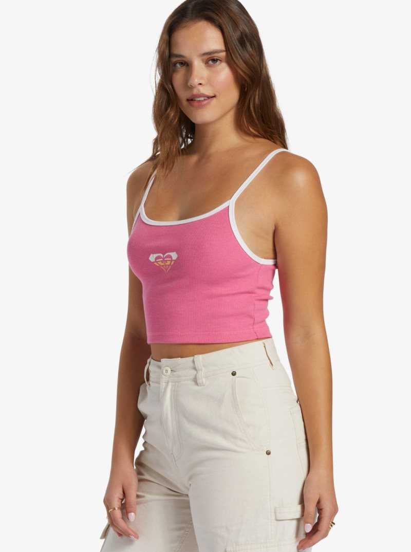 Shocking Pink Roxy Retro Cropped Strappy Tank | WTXLMZ641