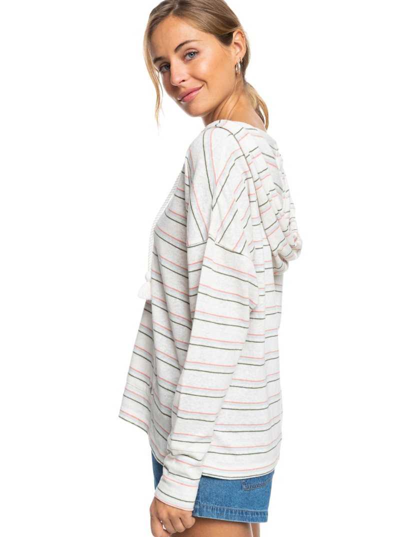 Snow White Beach Bum Roxy Paddle Out Stripe Hoodie | UEHZNX347