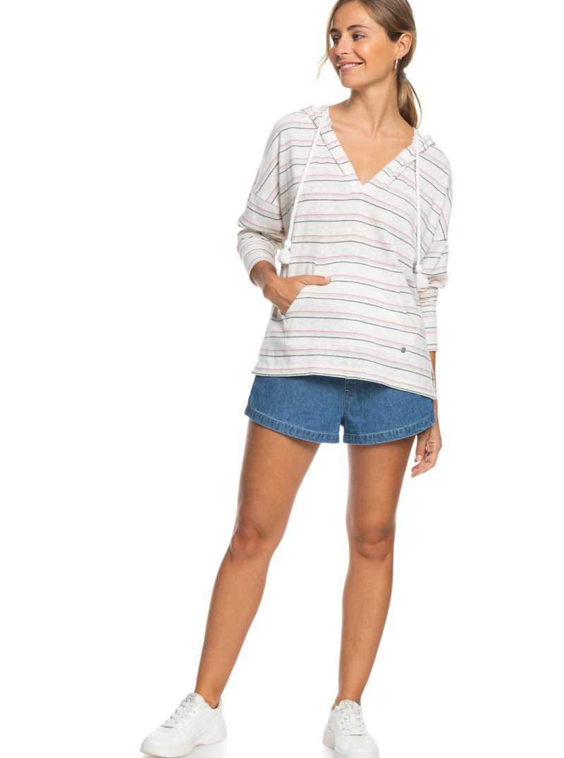 Snow White Beach Bum Roxy Paddle Out Stripe Hoodie | UEHZNX347