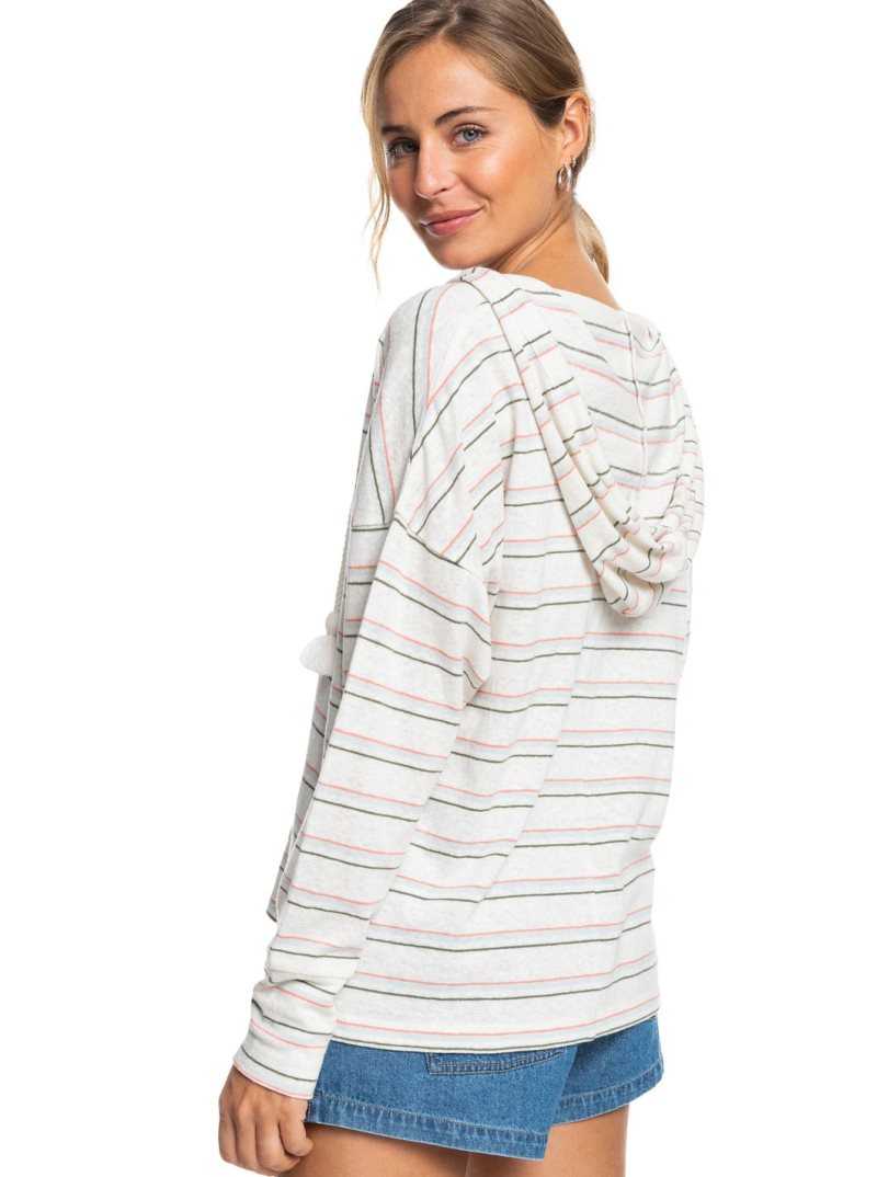 Snow White Beach Bum Roxy Paddle Out Stripe Hoodie | UEHZNX347