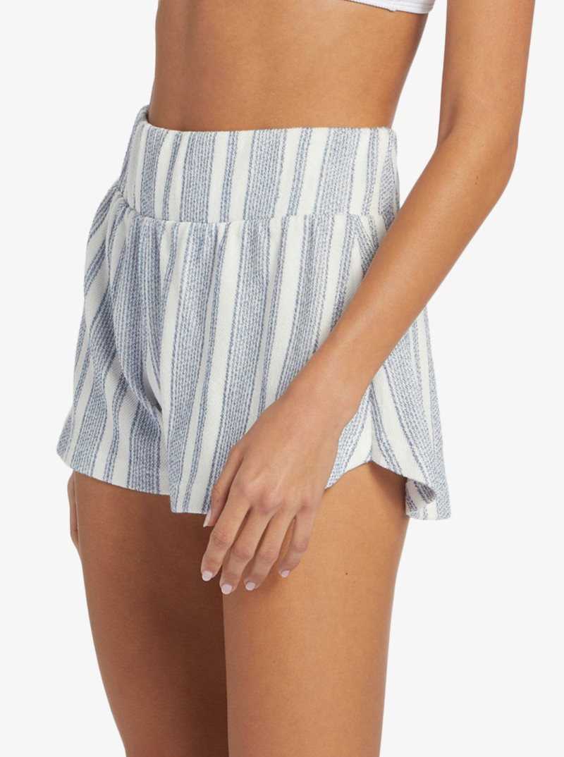 Snow White Beachside Stripe Roxy Drop A Wave Short Sweatshirt Shorts | LVTBSC732