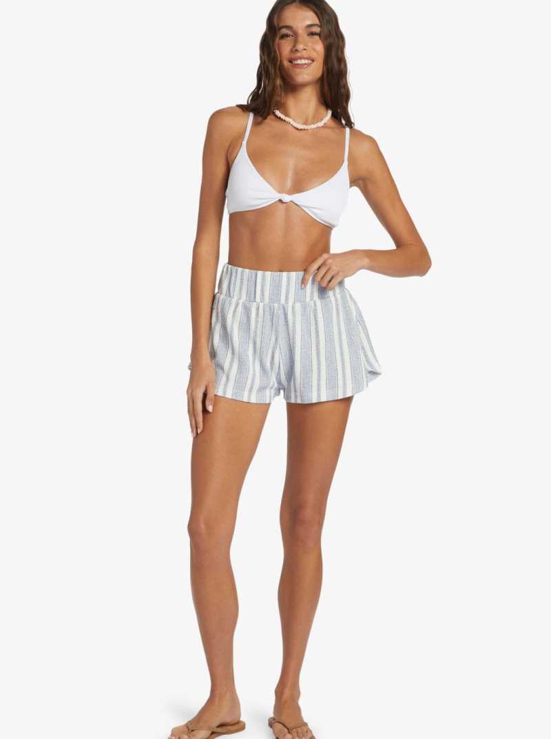 Snow White Beachside Stripe Roxy Drop A Wave Short Sweatshirt Shorts | LVTBSC732