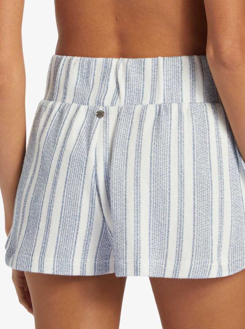 Snow White Beachside Stripe Roxy Drop A Wave Short Sweatshirt Shorts | LVTBSC732